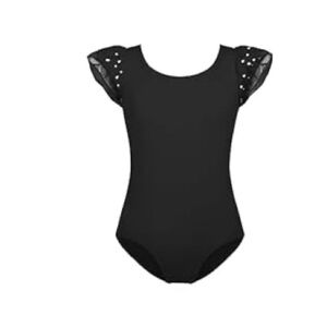 Black Leotard with sequined flutter sleeves